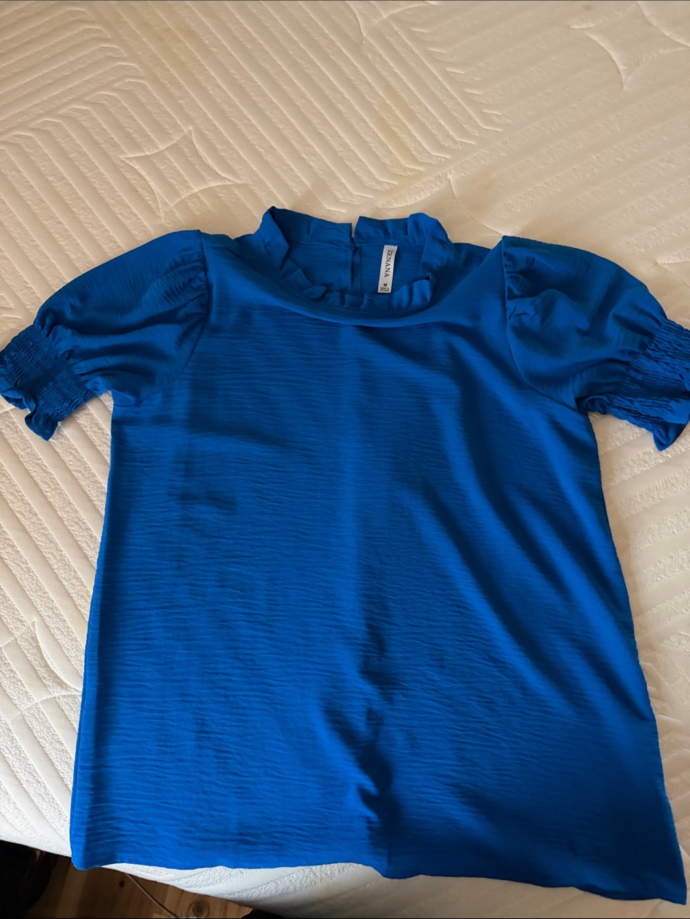 Zenana Royal Blue Short Sleeve Ruffled Neck Top